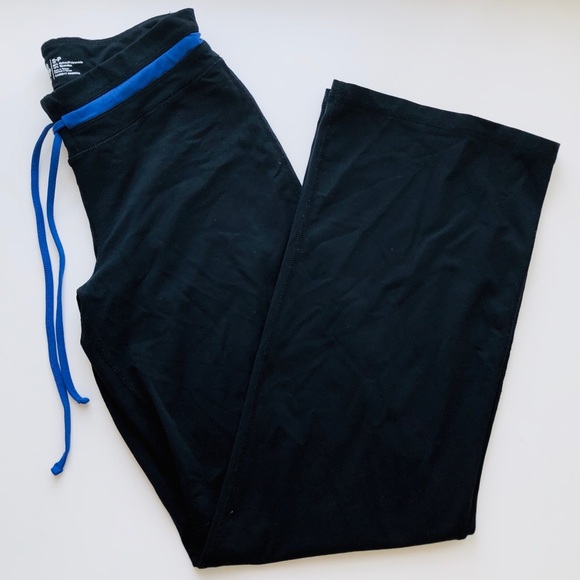 Roots Black Yoga Pants with Blue Drawstring Waist